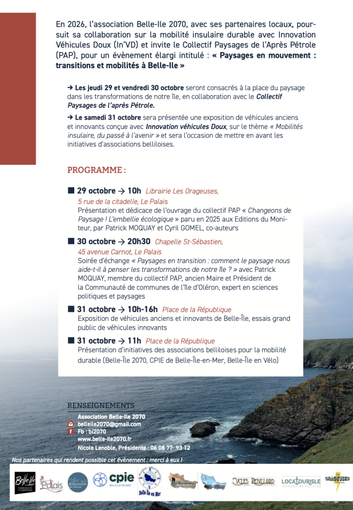 Paysages en mouvement, insulaires, mobilités , PAP à Belle Ile